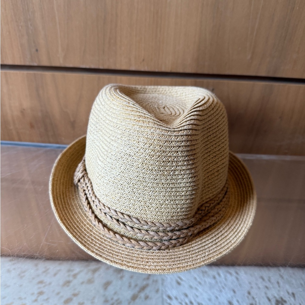 Nearly New Nine West Tan Braided Fedora Hat